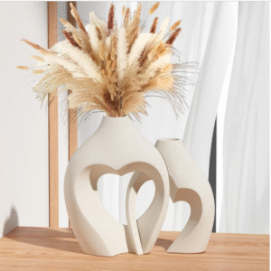 Ensemble de 2 vases décoratifs en forme de coeur en résine blanche, décoration simple, adaptés aux centres de table, mariages, salons, bureaux