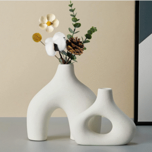 Ensemble de 2 vases en céramique blanche, décoration de style minimaliste moderne, vases parfaits pour salon, mariage, bureau et chambre