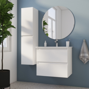 Meuble vasque et colonne, 2t l.60 x H.53 x P.44.6 cm, blanc mat, Essential 2